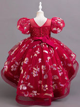 Girls' Party Ruffle Sleeve Dress, Sparkly Elegant Front Short Back Long Princess Gown For Birthday Wedding Christening